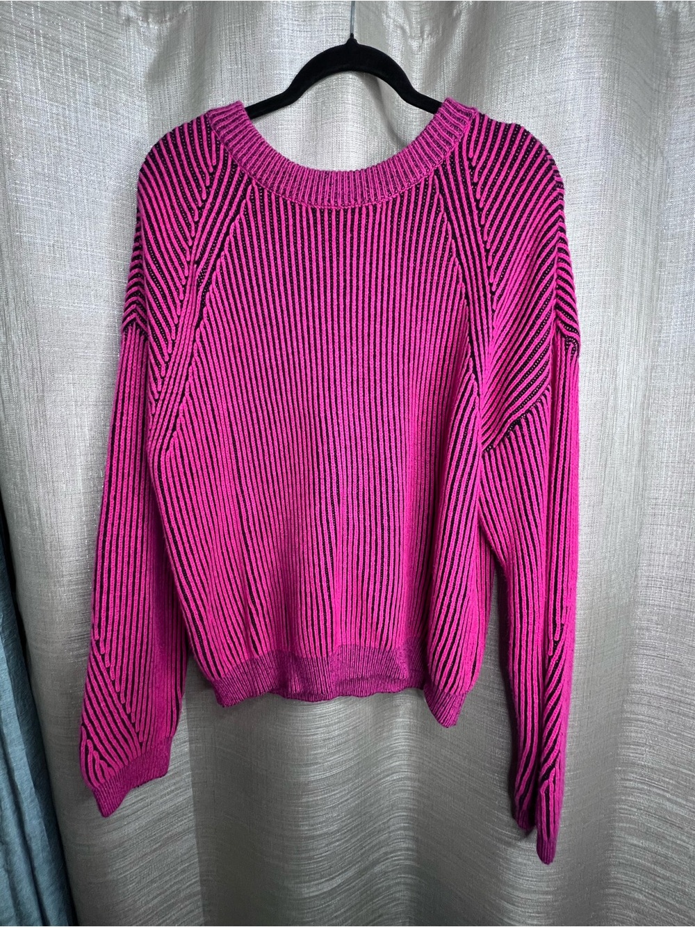 No Boundaries XL Pink Black Ribbed Knit Statement Sweater